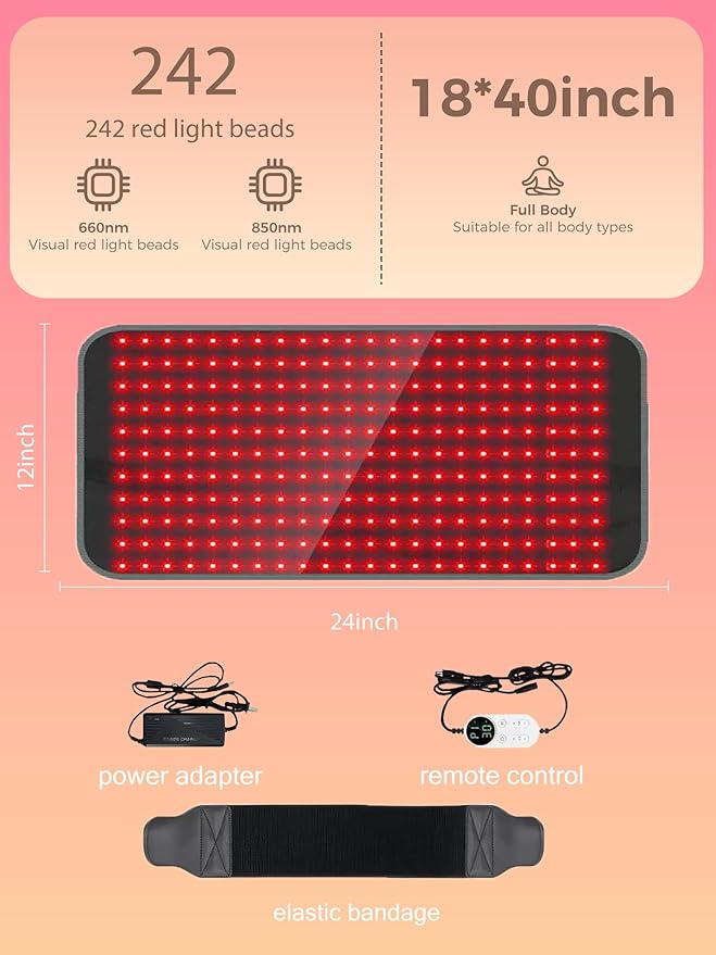 Red Light Therapy for Body, Infrared Light Therapy Mat Featuring 660nm & 850nm,Red Light Therapy Pain Relief Muscle Recovery & Joint Support for Waist, Legs, Abdomen, Includes 3-in-1 Remote