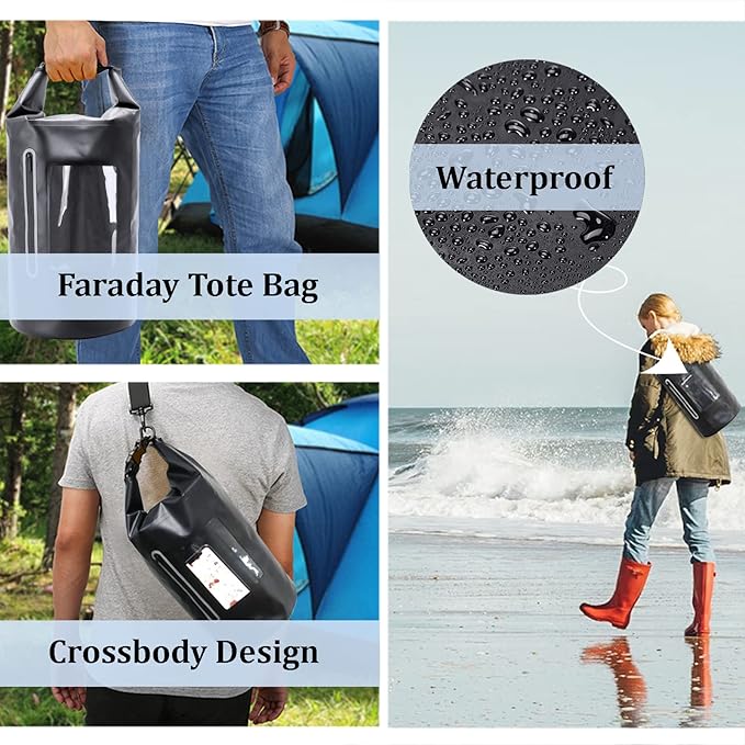 Faraday Bags Military-Grade Shield Bag 15L, Waterproof Faraday Cage with 2Pcs Faraday Pouch, Signal Blocking Faraday Dry Bag, Anti-Tracking Faraday Bags