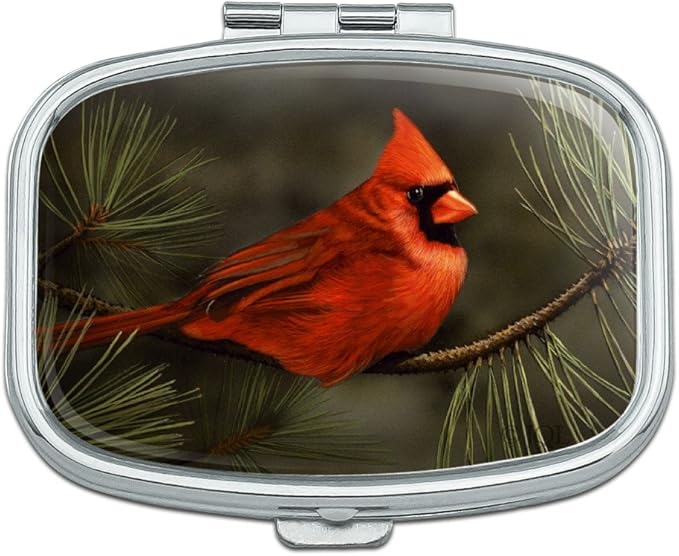 Northern Cardinal Red Pine Perch Rectangle Pill Case Trinket Gift Box