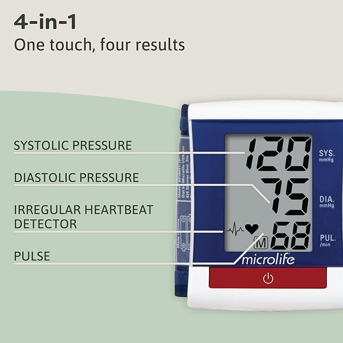 Microlife Wrist Blood Pressure Monitor, Automatic Portable Digital Blood Pressure Machine, Adjustable Cuff Fits Most – 5.3" - 7.7", Pulse Reading/Irregular Heartbeat Detector, Includes Carrying Case