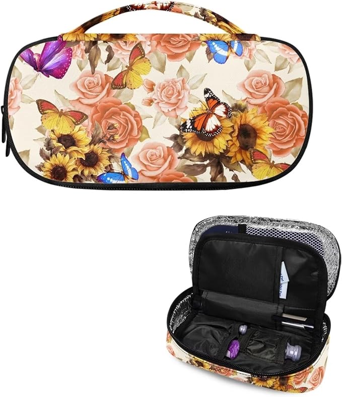 Sunflower Butterfly Insulin Cooler Travel Case - Medication Diabetic Insulated Organizer Portable Cooling Bag for Insulin Pen and Diabetic Supplies
