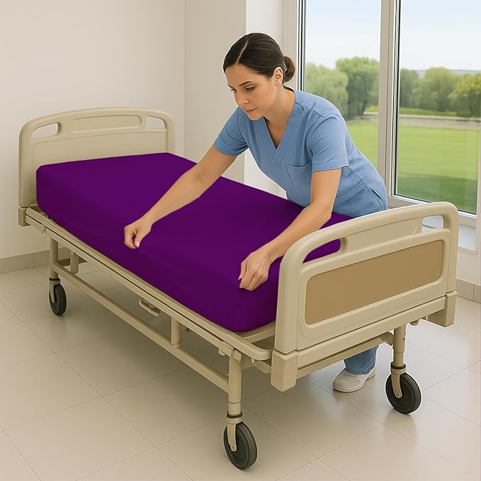 6 Pack Fitted Hospital Bed Sheets - Soft Microfiber Hospital Fitted Sheet - Hospital Bed Fitted Sheets (Purple, 36" x 84" x 12")