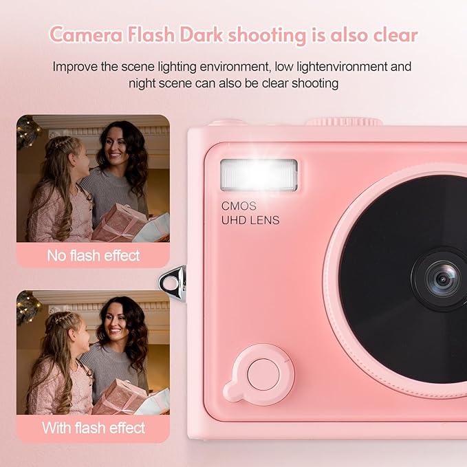 Andoer 5K Digital Camera WiFi Pink Compact Camera 72MP Dual Lens 2.8 Inch IPS Screen Auto Focus 18X Digital Zoom LED Flash Color Filters Birthday Festival Gift for Students Teenagers Friends
