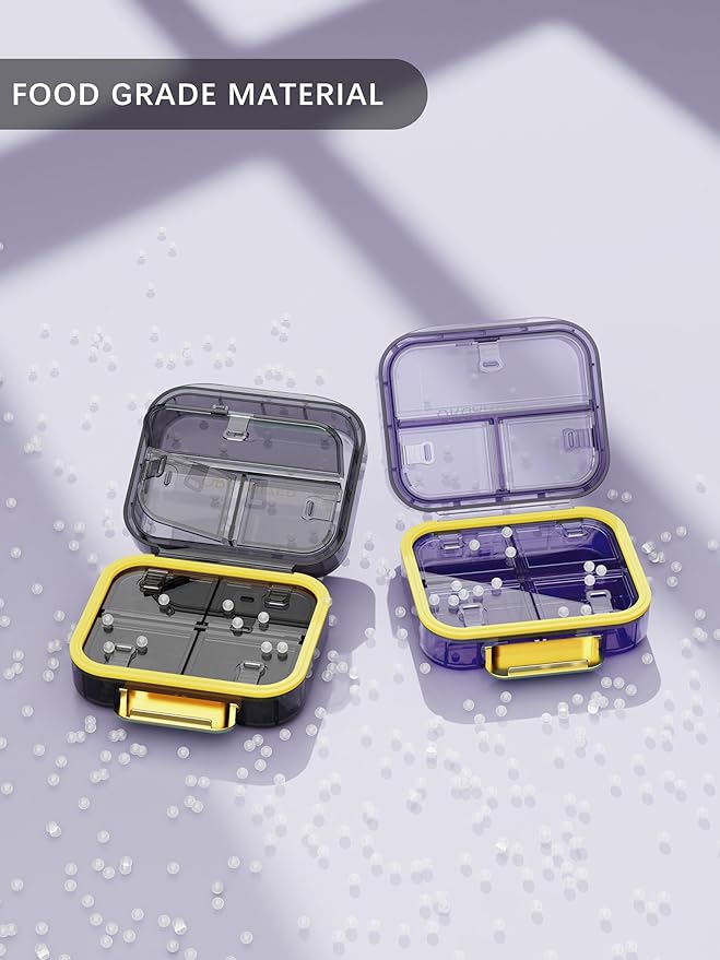 1 Pack Travel Pill Organizer, 7 Compartments Pill Box, Daily Portable Pill Case to Hold Vitamins, Pill Container for Pocket Purse Medicine Organizer (3"x2.8")