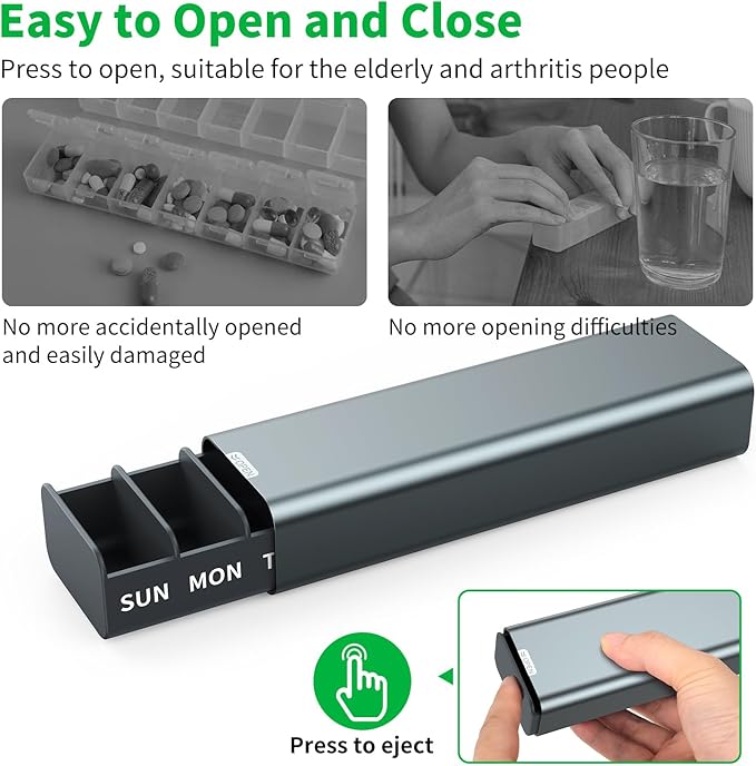 Metal Weekly Pill Organizer 7 Day,Removable Comparments Daily Pill Box, Travel Pill Case, Large Capacity Cute Pill Holder to Hold Vitamins, Medicines, Supplements, Pills Organizer