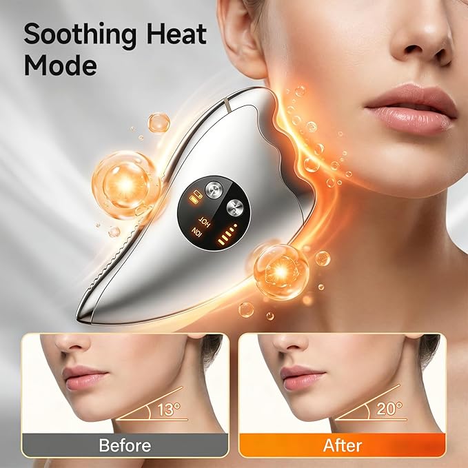 Electric Gua Sha with Microcurrent & Heated, 2-in-1 Dual-Sided face sculpting tool for Chin,Arms, Legs,No-Noise Gua sha Tool for Firming, Sculpting & Skincare