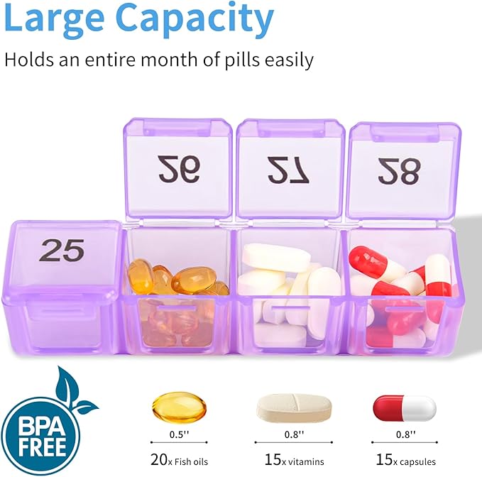 Monthly Pill Organizer,30 Day Pill Box Organizer 1 Time a Day, One Month Large Pill Box Case Once a Day for Travel,31 Day Daily Medcine Container for Medication,Supplement and Vitamins