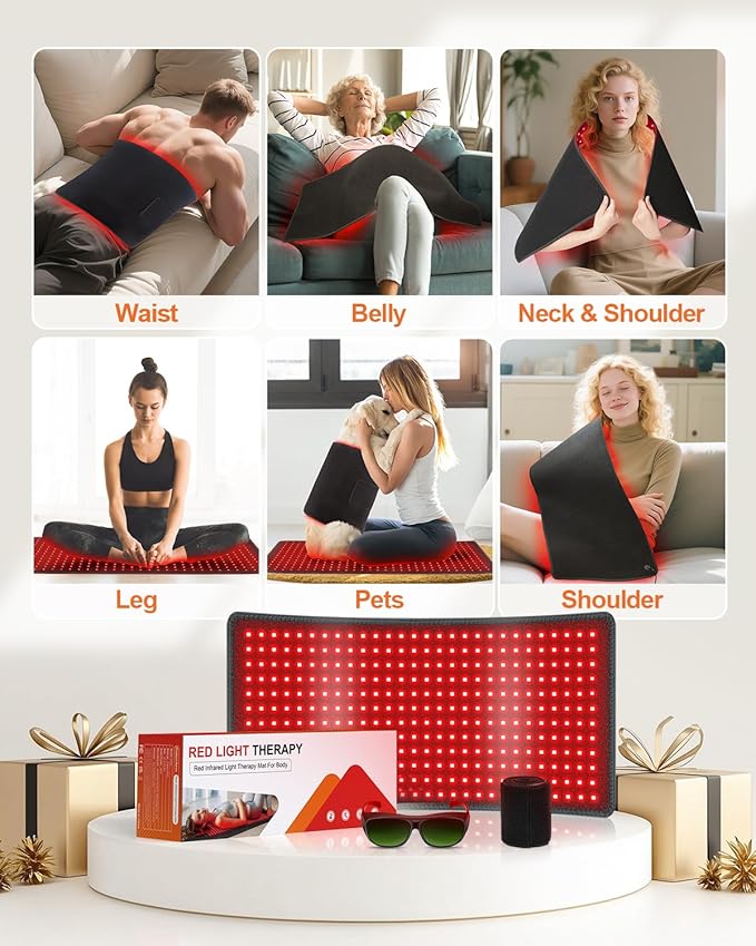Red Light Therapy for Body, 34.3" x 15.9" Red Light Therapy Mat, 406 LEDs 660nm & 850nm Infrared Therapy Light Pad Blanket with Smart Temp & Timer for Back Belly Shoulder Muscle Pain Relief