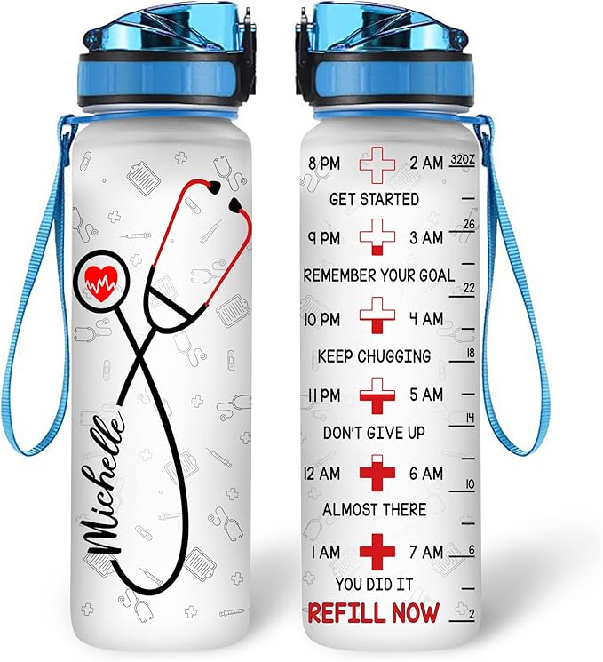 Personalized Nurse Stethoscope 32oz 1Liter Motivational Water Bottle, Customized Name Nurse, Gifts For Nurse Graduation - Appreciation Present For Women Coworkers 5.7 x 7 x29.5(cm)