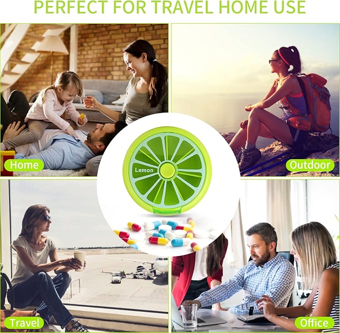 Creative Portable Mini 7 Day Weekly Circular Shape Rotary Cute Fruit Style Pill Storage Case Box (Lemon)