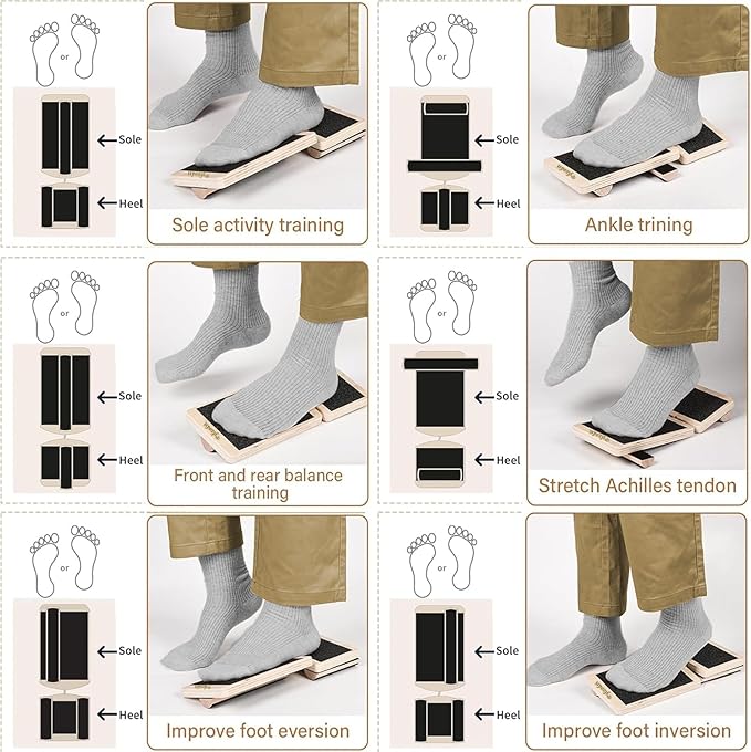 Ankle Balance Board - Single Foot Balance Board, Sprain Exerciser, Non-Slip Wood Ankle Foot Strengthener for Plantar Fasciitis Relief/Physical Therapy/Posture Correction/Balance Training