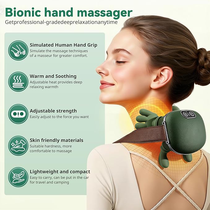 Neck and Shoulder Massager - Bionic Heated Massager, Cordless Portable Electric Shiatsu Massager, Deep Tissue 4D Kneading Massage, Simulated Human fingers Design for Pain Relief and Muscle Relax