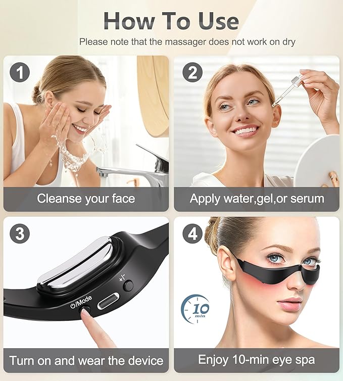 Under-Eye Red Light Therapy Glasses, Rechargeable Therapy Device Microcurrent Eye Massager, Eyes Bag Remover for Dark Circles, Eye Bags & Wrinkles