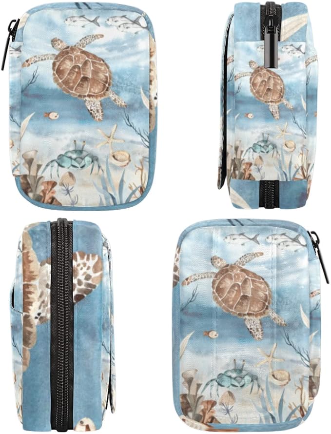 Sea Turtle Algae Fish Starfish Pill Case Weekly Medicine Organizer with Travel Bag Seven-Day Pill Box Vitamin Supplement Box Fish Oil Pills Holder
