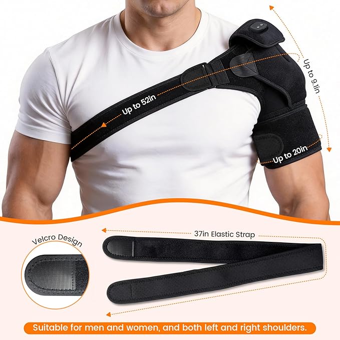Cordless Red Light Therapy Shoulder Heating Pad, 660nm & 850nm Infrared Light Portable Shoulder Wrap with 3 Modes, 3000mAh Rechargable Shoulder Brace for Athletes Elderly