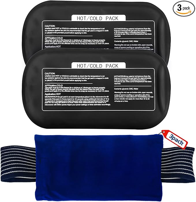 Ice Packs for Injuries Reusable (3-Piece Set) – Hot and Cold Ice Packs for Knee, Reusable Gel Wraps Support, Adjustable Ice Pack Pain Relief for Shoulders, Back Joints Muscles, Knees, Arms and Legs