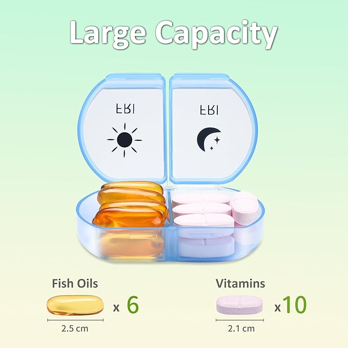 Fullicon Large Pill Organizer 2 Times a Day, Easy to Use AM PM 7 Day Pill Box, Secure Weekly Daily Pill Case, Durable Pill Container Travel, Portable Travel Medication Holder (Clear Rainbow)