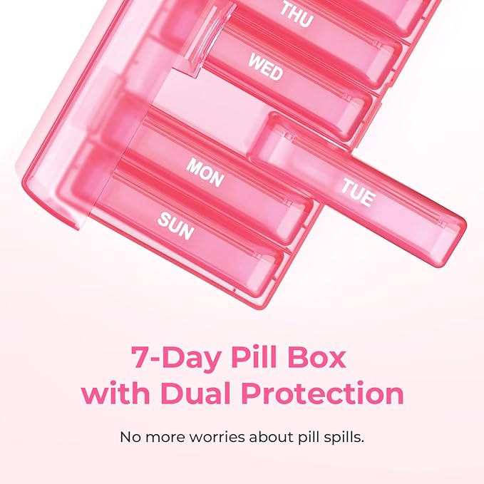 AUVON 7-Pack Large Weekly Pill Organizer with Dual Protection, Flexible Pill Box 7 Days for Purse, Pocket, Compact Pill Case for Travel, Pill Container for Vitamins, Fish Oils, Supplements