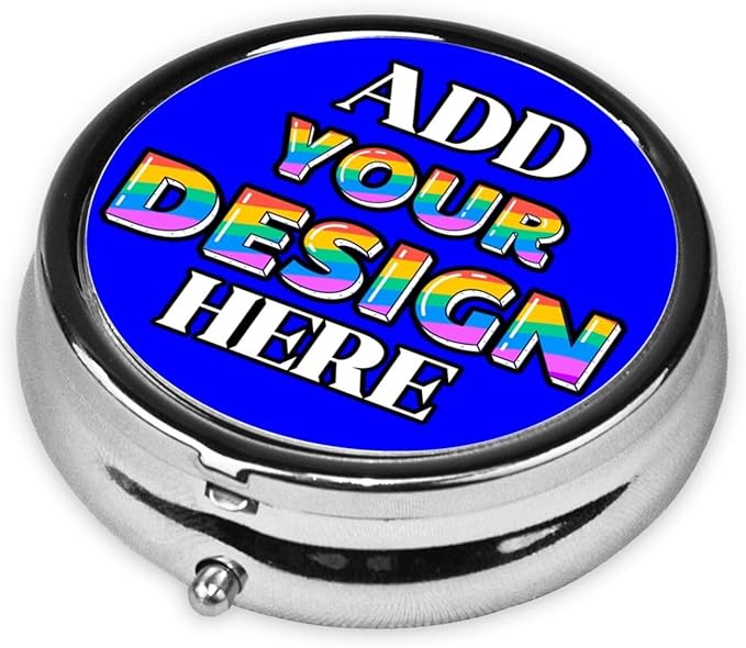 Custom Pill Case, Medicine Pill Box Organizer Container Travel Pill Holder Vitamin for Purse Med Wallet Portable Mini Pastillero Round, Blue, Personalized Gifts