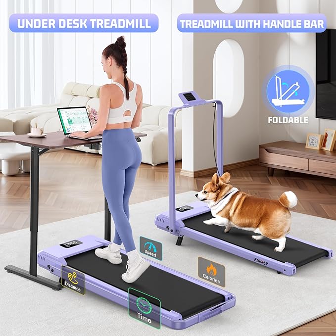 FUNMILY Upgrade Walking Pad Folding Treadmill with 12%/15% & Handle Bar, 3.5HP Foldable Under Desk Compact Treadmills for Home/Office/Gym, 400+lb Capacity, Shock Absorption