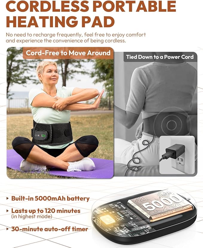 Red Light Therapy Belt for Body, Cordless Infrared Light Therapy Belt with Heating Vibration Massage, Portable Lower Back Massager for Back Shoulder Waist Red Light Therapy Wrap (Black)