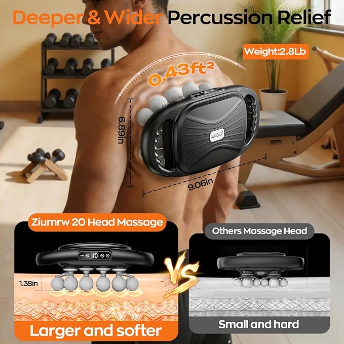 20-Head Massage Gun Deep Tissue, 9 Modes & 9 Intensity Levels Body Percussion Muscle Massager, Quiet Electric Handheld Massage Tools for Neck, Back, Shoulder, Waist, Leg, Feet, Daily Relaxation