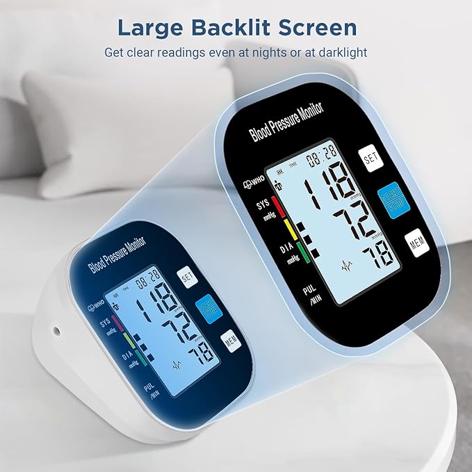 Blood Pressure Monitor for Home Use - Automatic BP Machine with Large Backlit Display High Accuracy for 2 Users Arm Cuff & Storage Bag (Black)