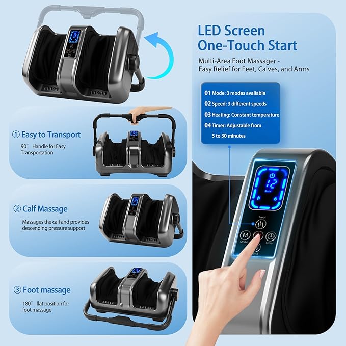 Foot Massager with Heat, Deep Kneading Electric Feet Massager with Remote Control, Calf Ankle Leg Relaxation Machine for Home & Office, Gift for Women & Men