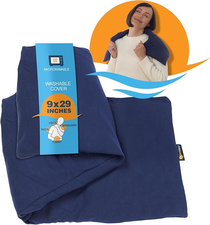 SunnyBay Microwave Heating Pad, Microwavable Heated Neck and Shoulder Wrap for Back Pain and More, Moist Weighted Beanbag Pack with Washable Cover, 29x9 Inches, 4 lbs, Unscented