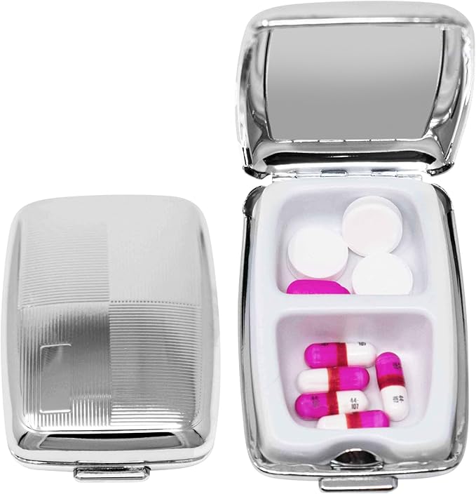 Set of 2 Etched Rectangular Pocket Purse Pill Box & Organizer with Dual Compartments (Four Square - Engravable)
