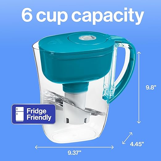 Brita Metro Water Filter Pitcher with SmartLight Change Indicator, BPA-Free, Replaces 1,800 Plastic Water Bottles a Year, Lasts Two Months, Includes 1 Filter, Small - 6-Cup Capacity, Turquoise
