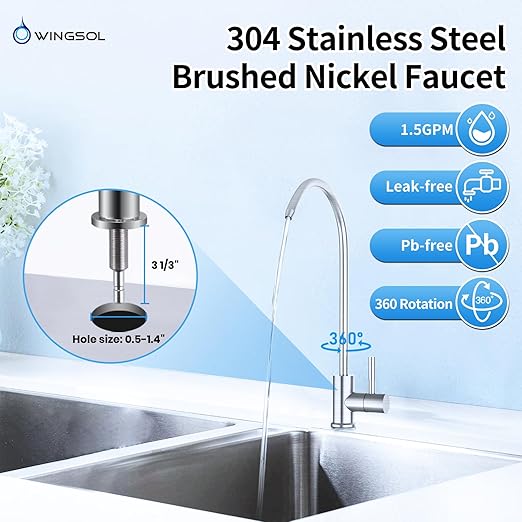 WINGSOL Water Filter for Sink with Faucet, Reduce Heavy Metals/Chlorine/PFAS/PFOA/PFOS/Odor/Sediment, NSF/ANSI 42&53 Improve Taste, EZ Change Life Indication Mineral pH+ Under Sink Water Filter