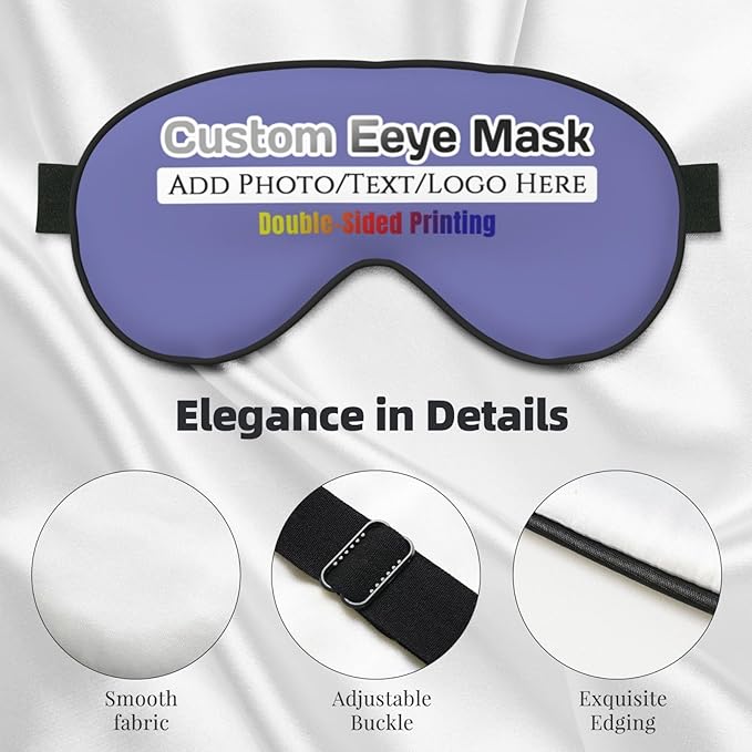 Personalized Eye Mask Add Picture Text Image Logo Custom Travel Sleeping Masks for Home Office Customized Sleep Mask for Men Women Blocks Light Adjustable Strap Violet
