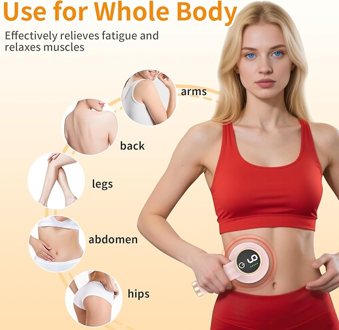 Body Massager for Cellulite, Electric Handheld Massage Tool, Body Relaxing Machine, 8 Massage Heads for Deep Relaxation at Home and Office, 9 Modes for Body SPA, 1800mAh Battery, Gift, Pink