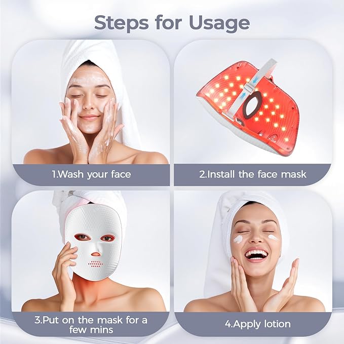 Red Light Therapy for Face Cordless LED Face Mask Light Therapy,USB Rechargeable,Red Mask for Home Working Travel Yoga Sleep LED Silicone mask