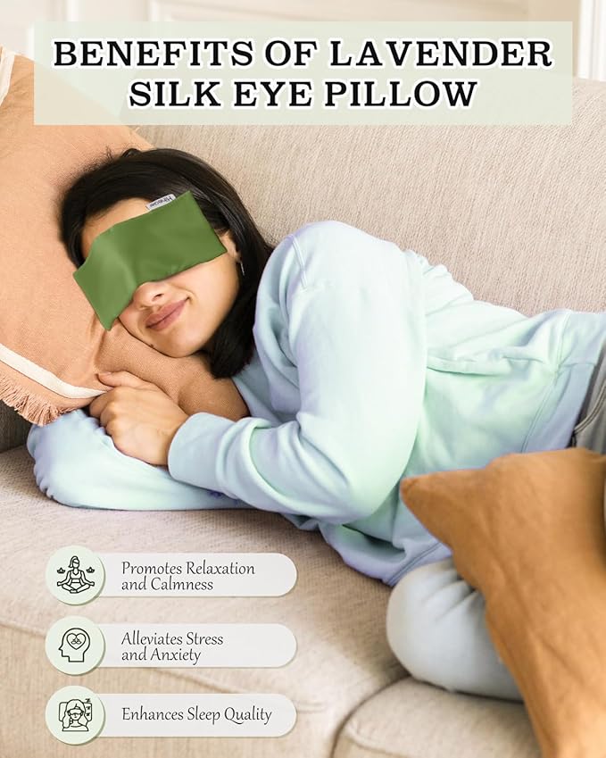 Eye Pillow for Sleeping, Headache Relief, Sinus Pressure, Weighted Eye Mask for Relaxation, Yoga, Moist Heat Eye Compress, Meditation Accessories, Lavender Gift Set for Women (Silk Green 4 Pack)