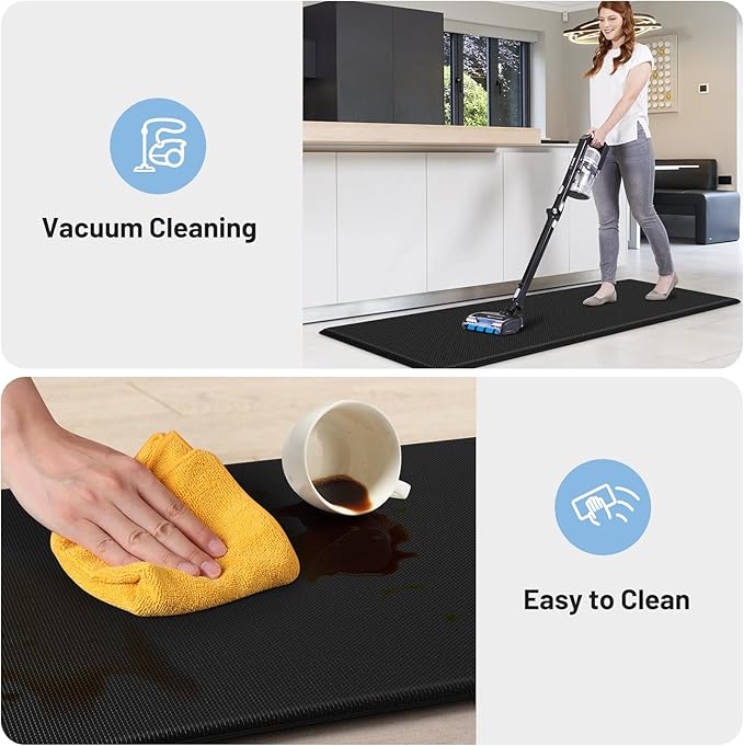StepLively Kitchen Mat, 2 PCS Kitchen Rugs, Cushioned Kitchen Mats for Floor, Anti Fatigue Kitchen Rug Set, Non-Skid Standing Mat for Kitchen, Office, Sink, 17.3"×30"+17.3"×59", Black