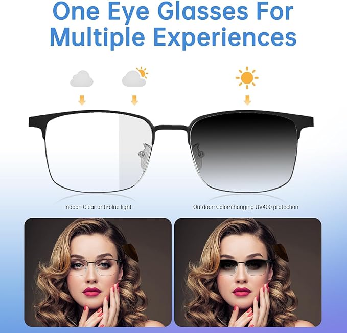 Smart Glasses for Men and Women, Open-Ear Audio Bluetooth Glasses with Photochromic Lenses, Built-in Mic and Speakers for Music and Calls, Compatible with iOS and Android – Silver