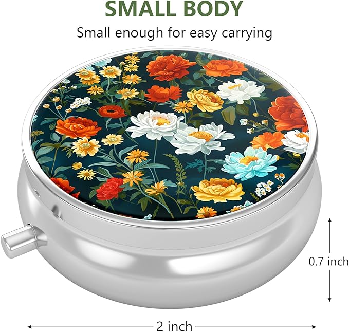 Nipichsha Pill Box, Small Pill Case for Purse & Pocket, Cute Travel Medicine Organizer, Portable Medicine Container Holder to Hold Vitamins, Medication, Fish Oil & Supplement, B01-Beautiful Flowers
