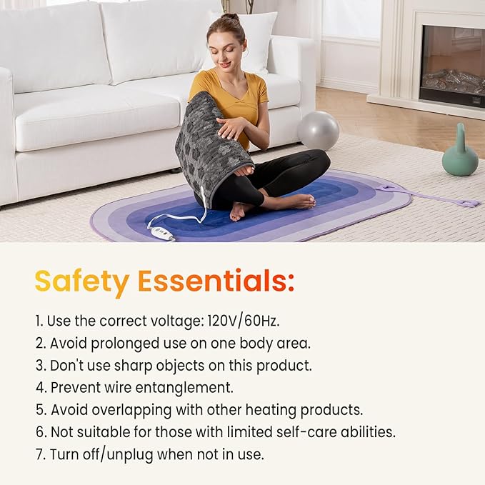 Woomer Faux Fur Electric Heating Pad for Back Pain Relief, Extra Large 20” x 24”, Extended Coverage from Neck to Hip, Two-Sided, Moist Mode, ETL Certified, 6 Adjustable Heats & 2H Auto-Off,Grey