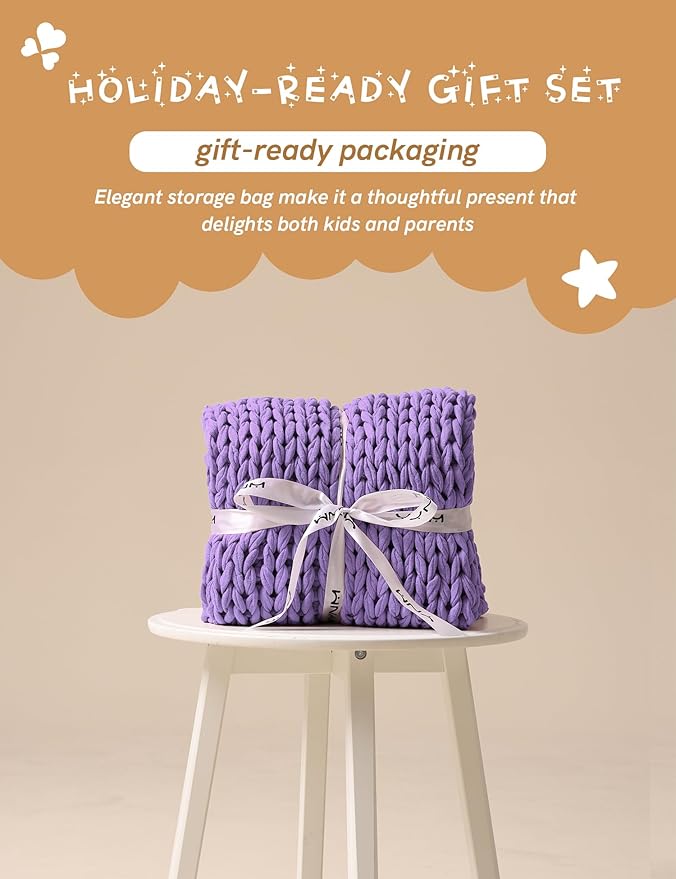 YnM Cooling Weighted Blanket, 100% Cotton Handmade Chunky Knitted Blanket, Weighted Lap, Breathable Heavy Blankets, Machine Washable Throw for Sleep or Home Decor (Purple, 40x50 Inch, 7lbs)