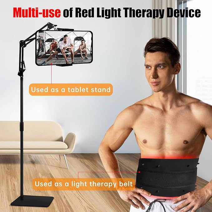 Red Light Therapy Lamp 10-in-1 with Stand & Belt, 660nm Red Light and 850nm Near Infrared, Face & Body Care Device for Skin & Muscle Recovery