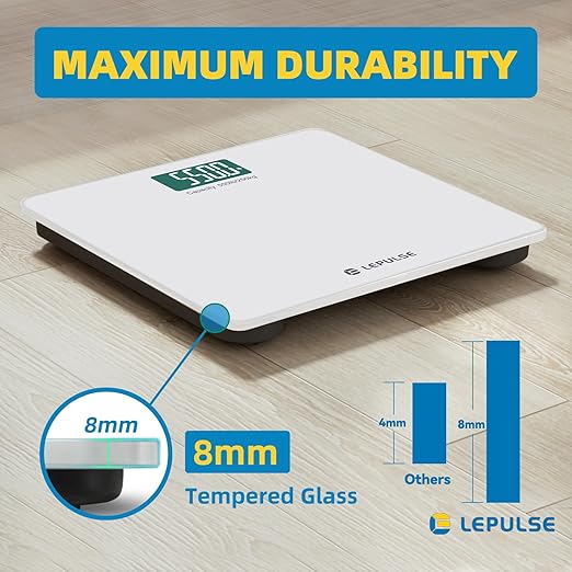 LEPULSE 550lb Bathroom Digital Scale for Body Weight BMI, Extra Wide Platform High Capacity Large Backlit Display, Most Accurate Bathroom Scale up to 550 lbs Weight Scale with APP, 8mm Tempered Glass