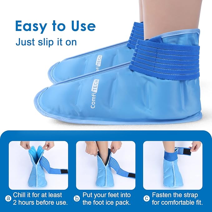 ComfiTECH Foot Ice Pack Wrap for Feet, Cooling Boot for Ankle, Cold Heel Pad for Plantar, Medium
