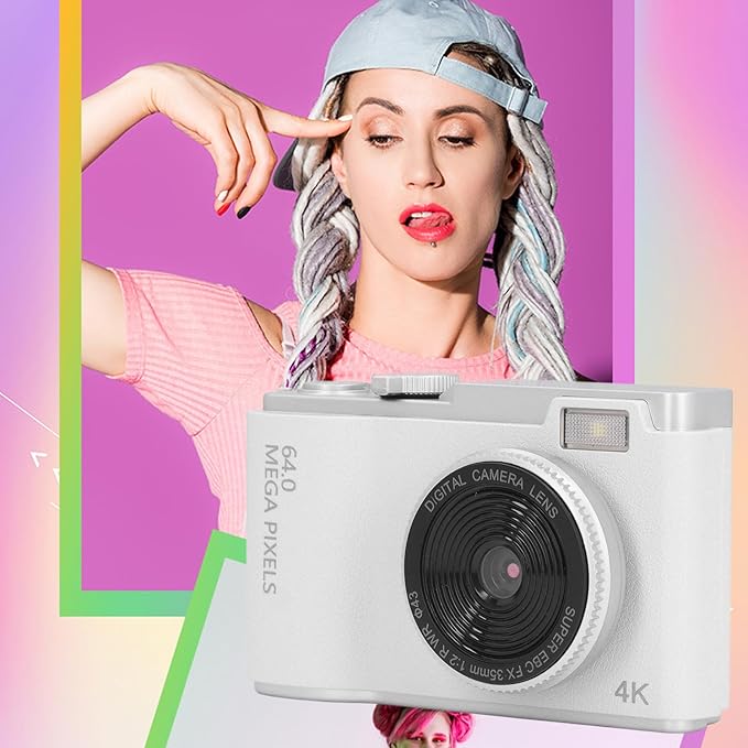 Digital Camera, 48MP Vlogging Camera with 16X Digital Zoom, Anti-Shake, Beauty Filter, 2.4 Inch LCD Screen, Compact Selfie Camera for Kids Teens, for Vlog Photos (White)