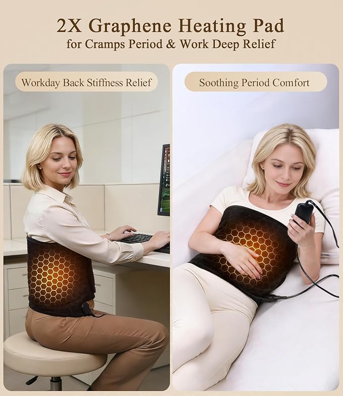 Heating Pad for Back Pain Relief: 2X Graphene Far Infrared Max 160℉ with 8 Heat Settings - Soft Wearable Wrap Around for Period Cramps & Stiffness Relief - 12"x44" 4H Auto Off for Women at Home