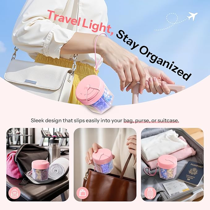 Betife Cute Pill Dispenser with 7 Extra Large Compartments, XL Portable Pill Bottle Organizer 7 Day with Wide Opening for Easy Use, Anti-Mix Pill Organizer for Travel, BPA-Free Large Pill Container