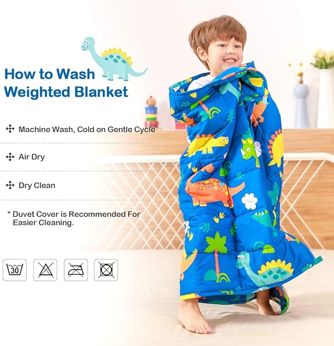 Sivio Weighted Blanket - All-Natural 100% Cotton Heavy Blanket 7 lbs 41 x 60 inches, Breathable Cooling Soft Cotton Throw Blanket for Calm Sleeping for Home and School Nap, Blue Dinosaur