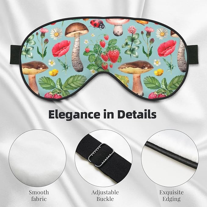 Floral Berry Mushroom Sleep Mask Eye Mask with Adjustable Strap Eye Sleep Shade Cover Blocks Light for Women Men Airplane Travel Nap
