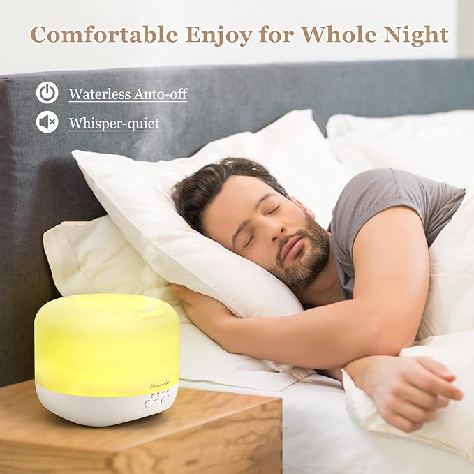 Aromatherapy Essential Oil Diffuser for Room: 500ml Colorful Aroma Air Humidifier with Adjustable Cool Mist Mode, Waterless Auto Off Ultrasonic Diffusers for Large Room Home Office(White)